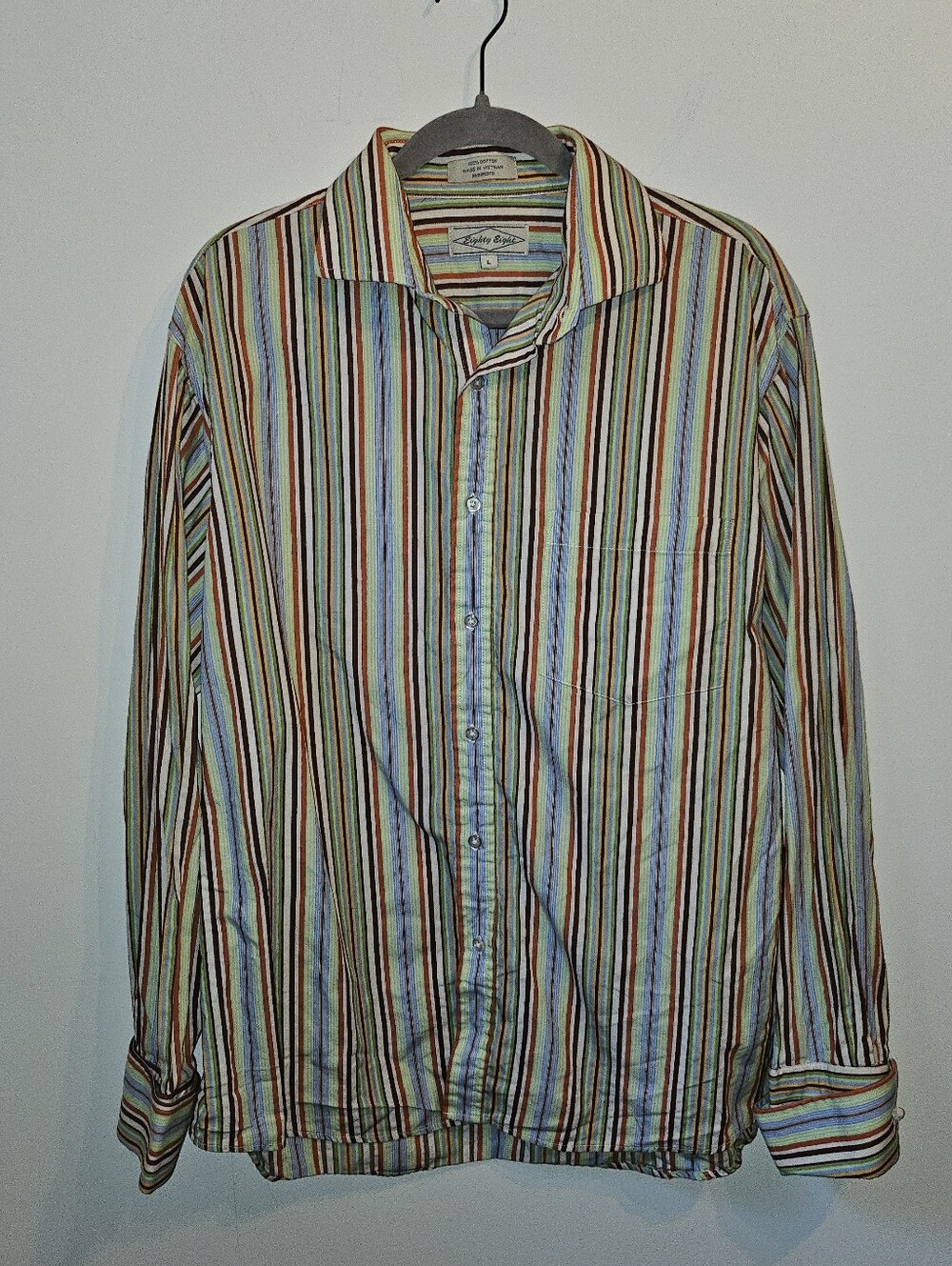 Eighty Eight Women's Button Up Shirt Colorful Striped 100% Cotton Large Workwear